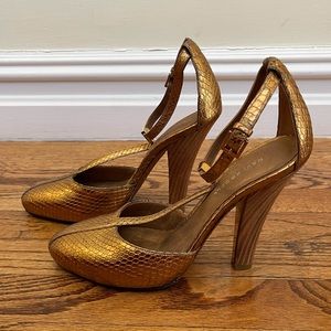 Devi Kroell Gold Python Pump Heels